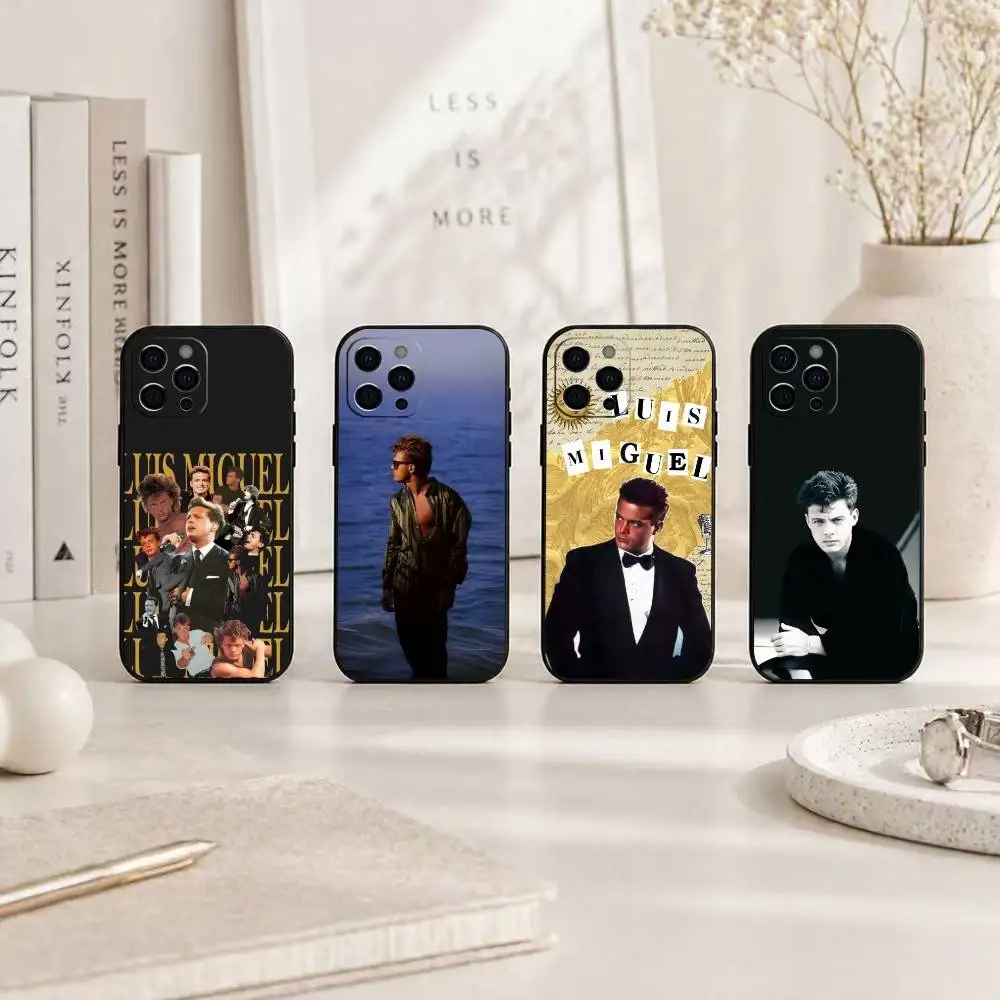 Funda para Teléfono S-Singer L-Luis Miguel para iPhone 17, 16, 15, 14, 13, 12, 11 Plus, Pro Max, Otros, Cubierta Negra Suave