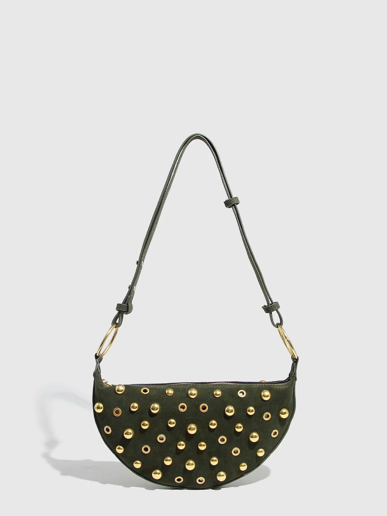 

New In Rivet Hollow Small Underarm Shoulder Vintage Slim Faux Suede Crescent Bags For Women Luxury Designer Handbags Purses