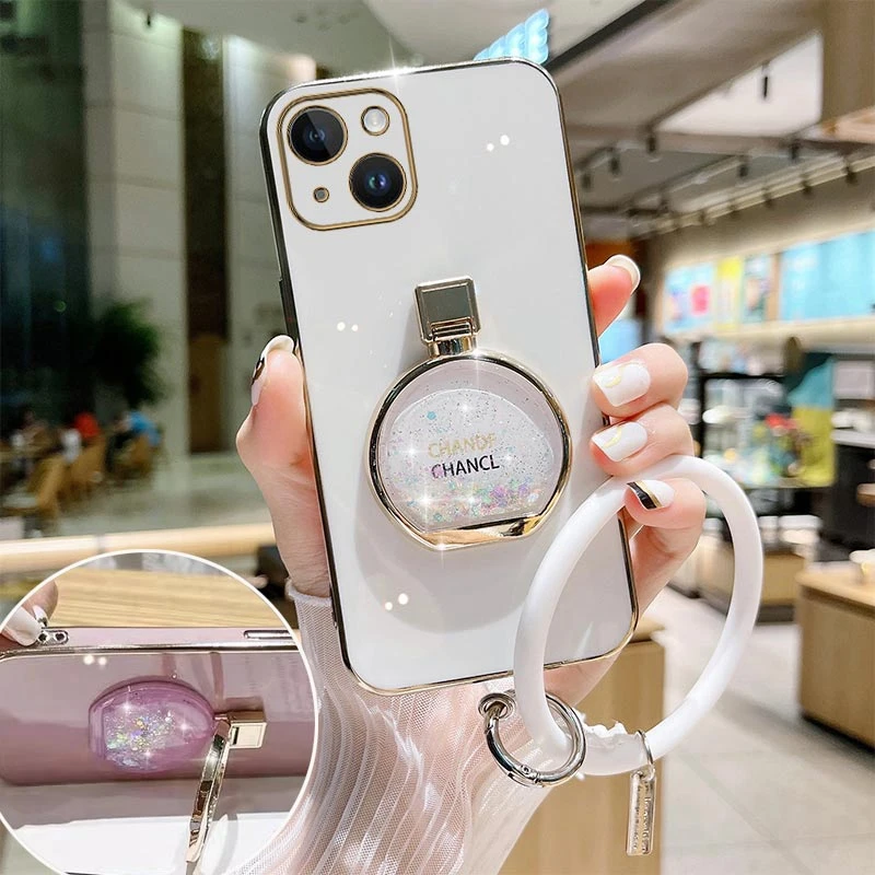 Creative Perfume Bottle Plating Phone Holder Case For iPhone 13 15 14 12 11 Pro Max 14 15 Plus X XR XS XSMax Cover
