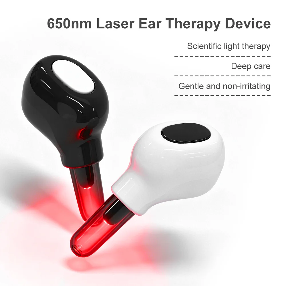 2pcs Portable Ear Canal Laser Irradiator Rechargeable Earplugs 650nm Laser Ear Irradiator Reduce Tinnitus Otitis Externa/Media