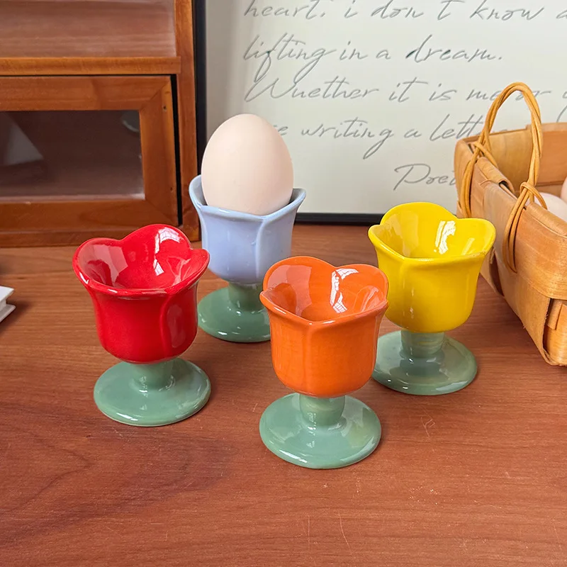 

Держатель для яиц с цветком тюльпана, керамический поднос для яиц, одиночный детский завтрак, креативная посуда, милая чашка для яиц, кухонные аксессуары
