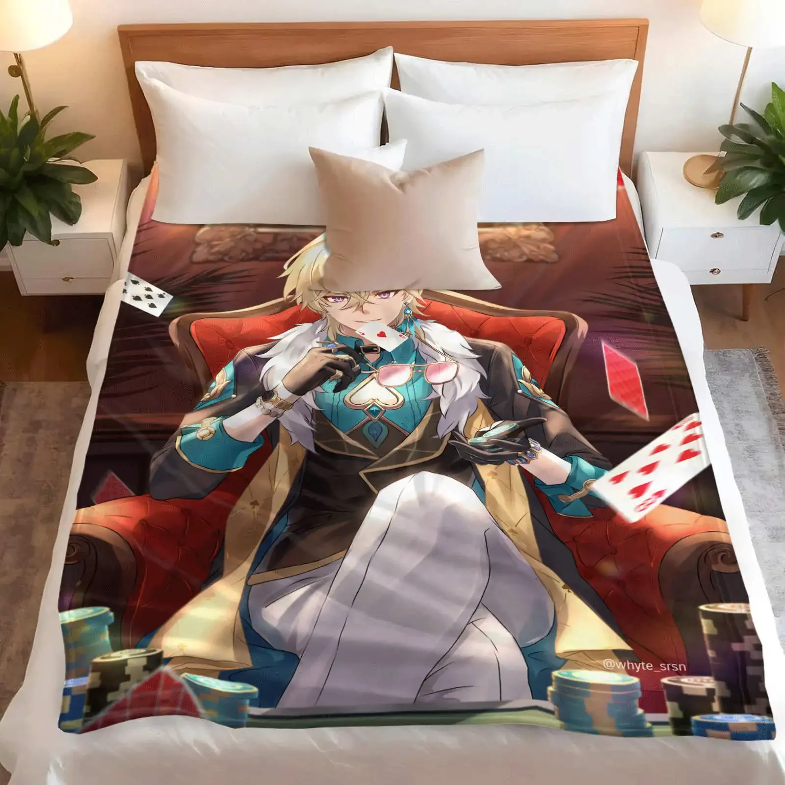 Game Honkai: Star Rail Aventurine Flannel Blanket Warmth Soft Air Conditioning Otaku Blanket Multifunctional Decorative Blankets