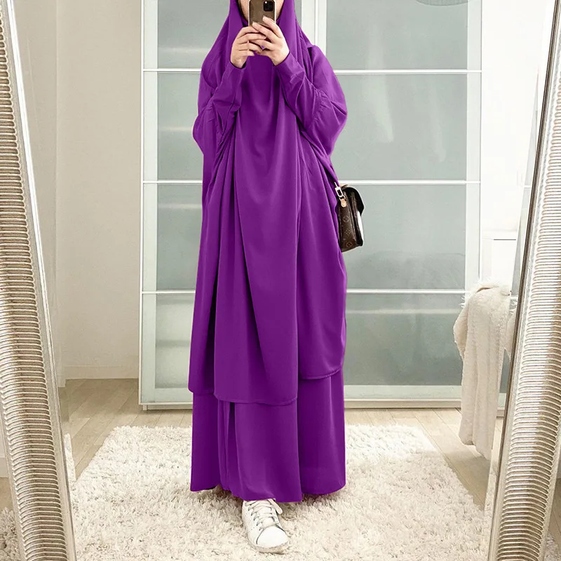 Imagem -04 - Conjunto Moda Muçulmana Abayas para Mulheres Turco com Capuz Bat Dress Roupas Americanas com Hijab para Oração Eid Malásia Kaftan Pcs