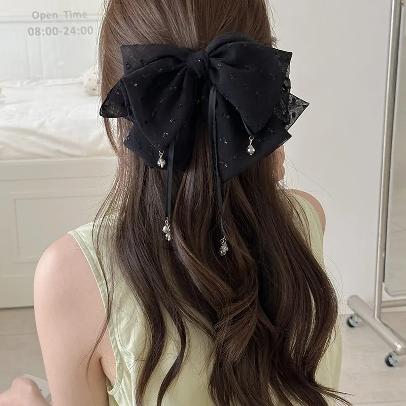 Black Bow Hair Claw Clip Vintage French Style Elegant Ponytail Holder Premium Non Slip for Women Daily Home