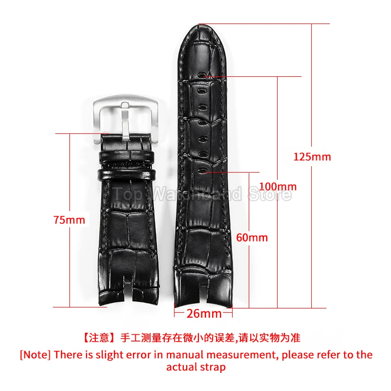 26mm Bamboo-Grained Real Leather Watch Strap for Roger Dubuis EXCALIBUR Black/Brown Concave Fit Durable Skin-Friendly Watchband