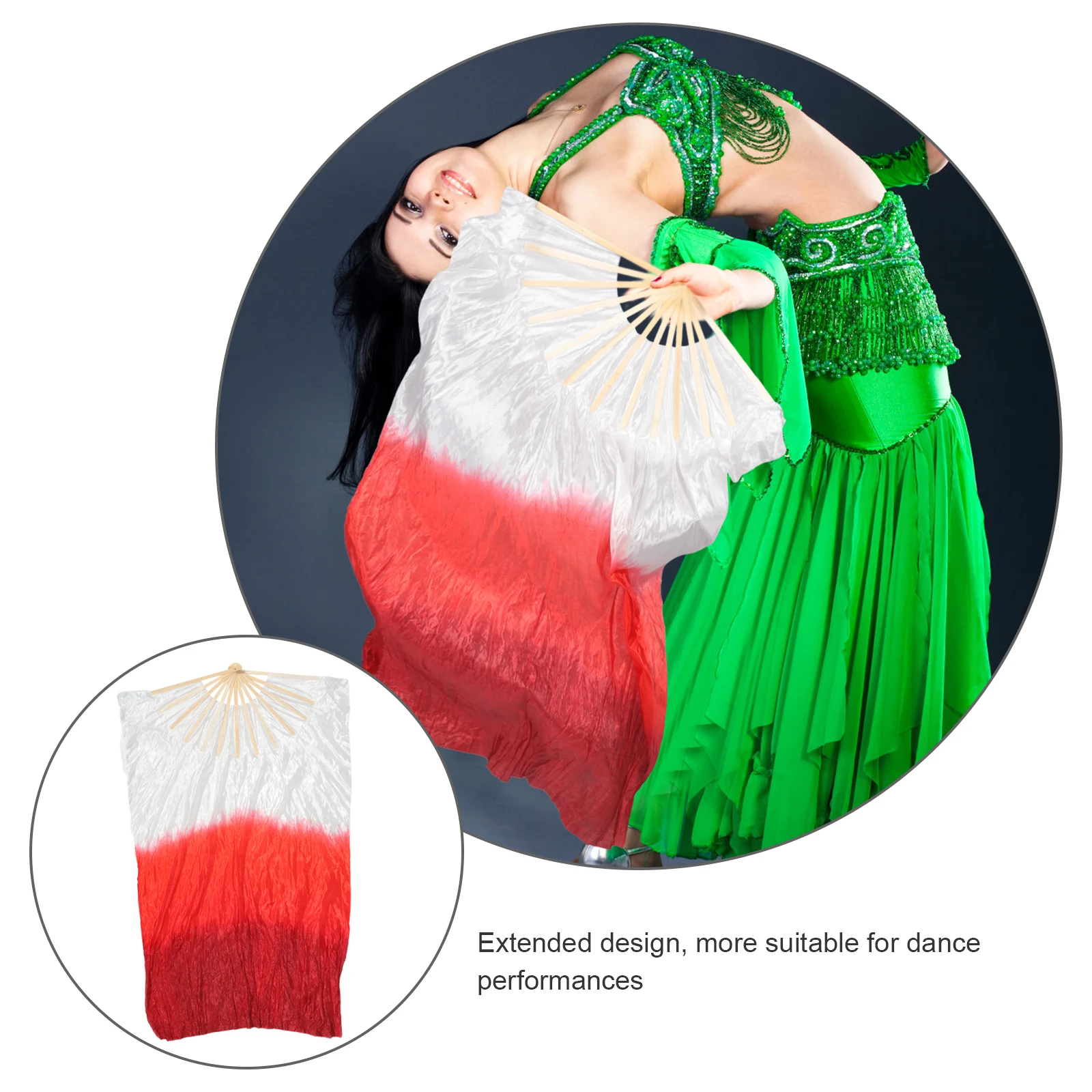 

Dance Fan 13 Bones White Large Red Colorful Gradient Long Silk Belly Exercise Folding H Fans for Square Gardening Decor