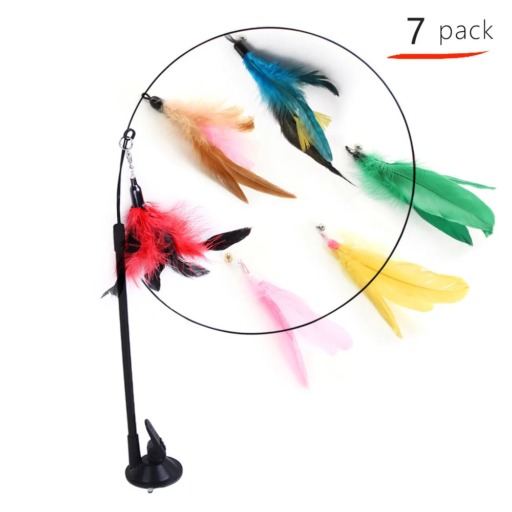 

5-12pcs Funny Kitten Teaser Interactive Toy Rod With Bell With Replaced Feathers For Pet Stick Wire Chaser Wand Toy Random Color