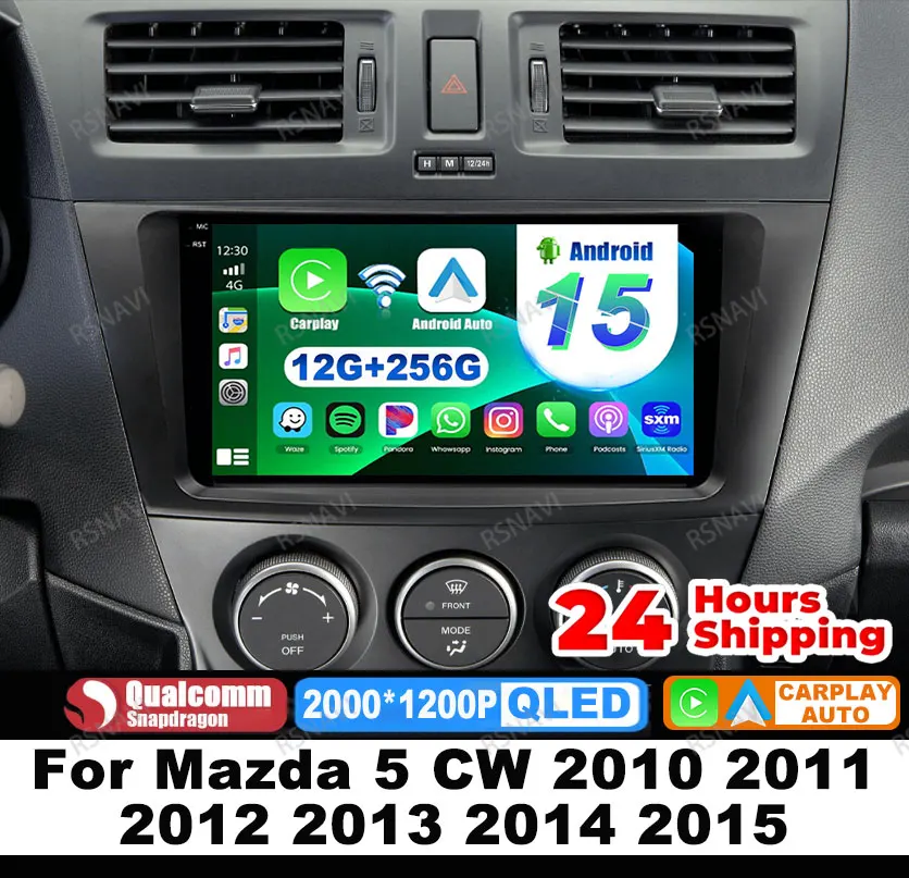 

Car Radio Android 15 For Mazda 5 CW 2010 2011 2012 2013 2014 2015 Navigation DVD Qualcomm 4G LTE Wireless Carplay Auto DSP GPS