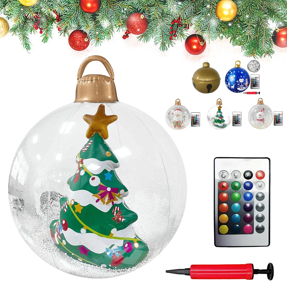 

24 Inch Inflatable Christmas Balls PVC Giant Inflatable Christmas Balls with RGB Light W/ Remote Christmas Decorations Ball Sets