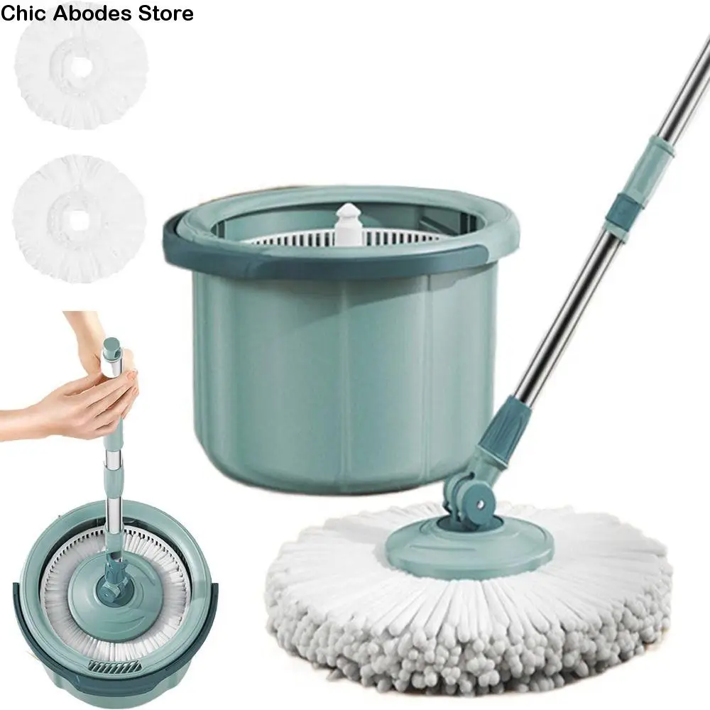 

Self-separating Rotary Mop and Bucket Set Extended Handle Hand-Free Spin Floor Cleaner Tool with 2 Mop Pads Self Wringing