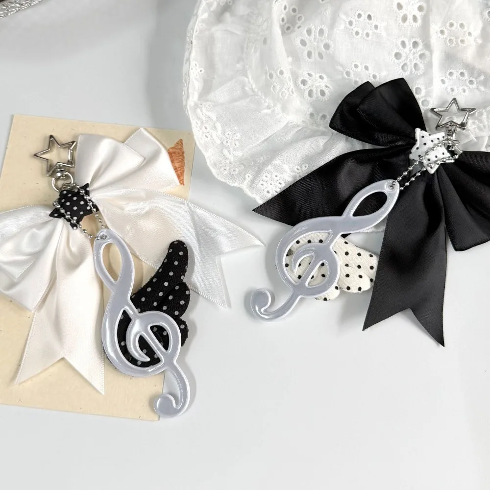 Sweet Girly Music Note Wings Print Bow Polka Dot Keychain Ins Retro Bag Charm Pendant Cute Vintage Accessory for Keys Purse - view 5