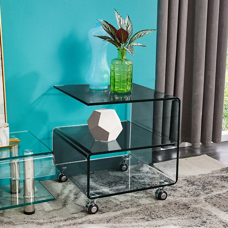 Simple glass side cabinet, light luxury, movable shelves, flower stands, living room, coffee table, combination corner, table, s