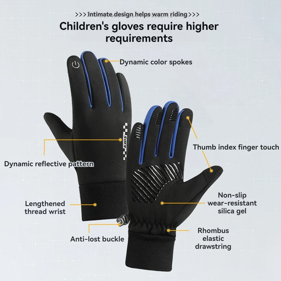 Winter Children\'s Gloves Padded Warm Wind Cold Riding Gloves Touch Screen Non-slip Waterproof Ski Gloves Outdoor Sports Gloves