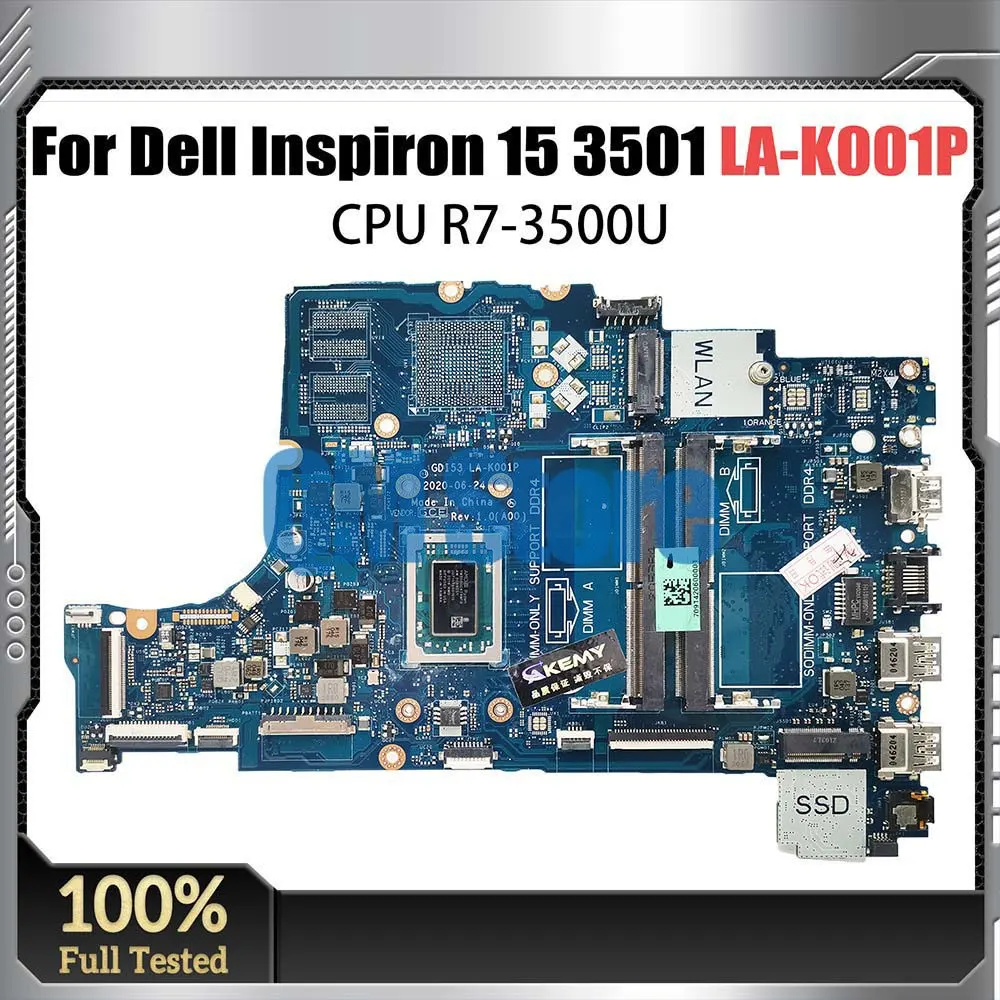 

Notebook Mainboard For Dell Inspiron 15 3501 LA-K001P CN-0GWD64 0DRFWY Laptop Motherboard CPU R7-3500U 100% Test OK