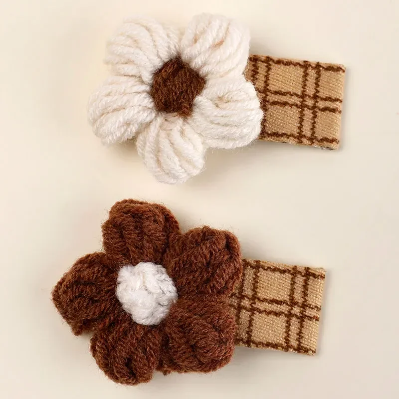 Oaoleer 2Pcs Flower Knitting Hair Clip For Kids Girls Simple Handmade Hairpin Barrettes Kids Headdress Accessories Ornaments