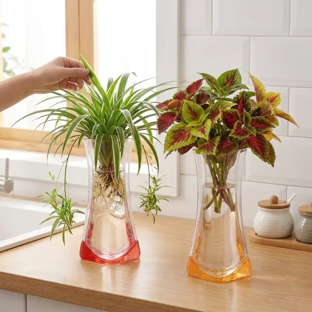 5Pcs Folding Clear PVC Flower Vase Shatterproof Collapsible Hydroponic Floral Vase Leak-proof