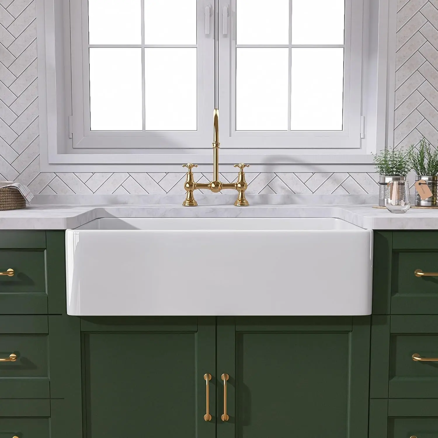 30 Inch Farmhouse Kitchen Sink Fireclay Apron Front Single Bowl Undermount Drop In Reversible Deep Basin Heavy Duty Easy Clean M