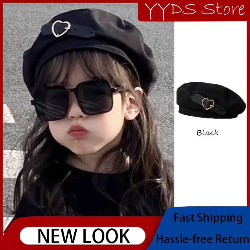 Fashionable Painting Cap for Kids with Heart-Shaped Belt Buckle Photography Props Beret