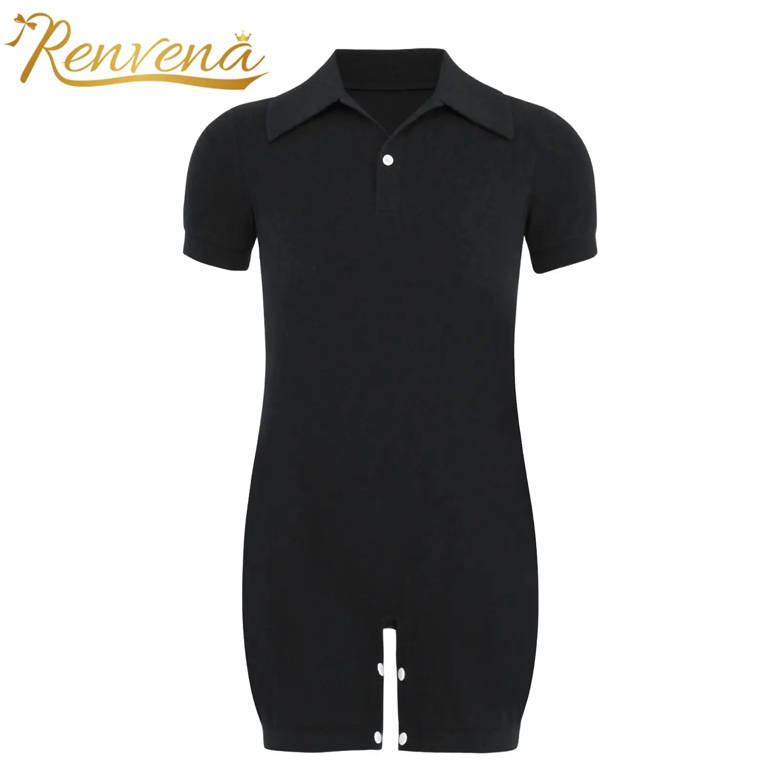 

Однотонный комбинезон для детей, мальчиков и девочек, боди-ромпер с отложным воротником, коротким рукавом и кнопками, одежда для подростков