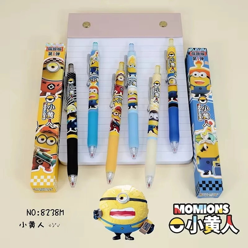 6/24pcs Despicable Me 4 Minions Gel Pen Cartoon Cute Signature Pens Individually Packaged Press Pen Student Stationery Wholesale