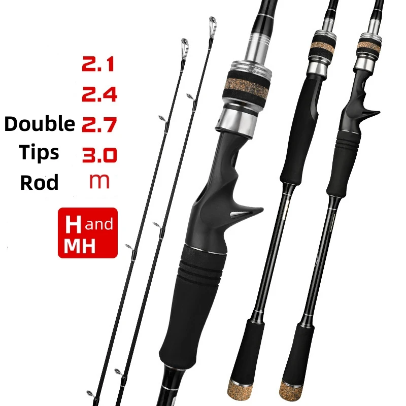 

Hunting Black 2 tips MH/H power carbon lure fishing rod fast action spinning bass rod 2.4/2.7/3m hard light snakehead cast rod