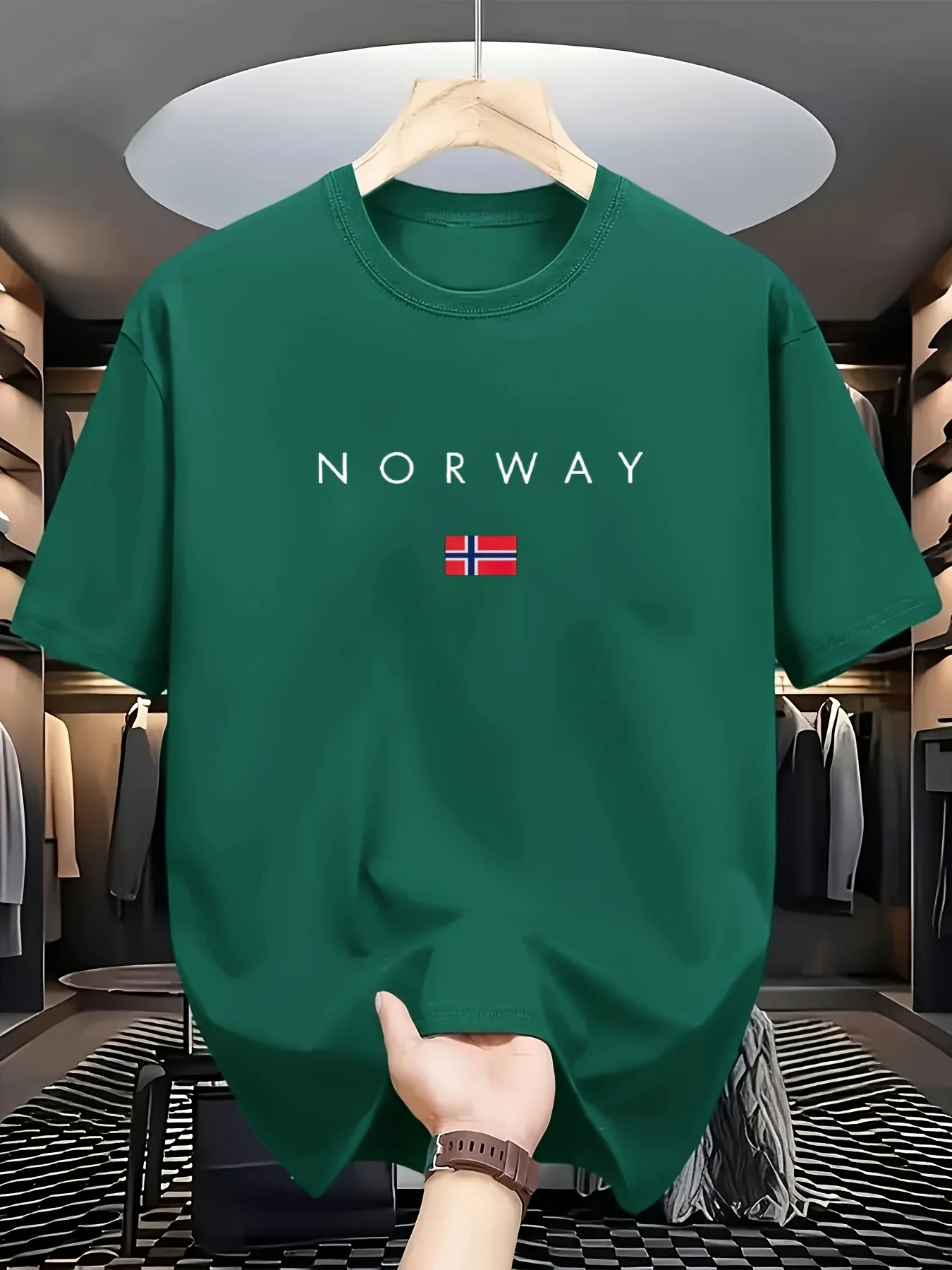 Men's Summer 100% Pure Cotton Fashionable Sports Casual Loose NORWAY Pattern Printed Round Neck Short Sleeved T-Shirt Top