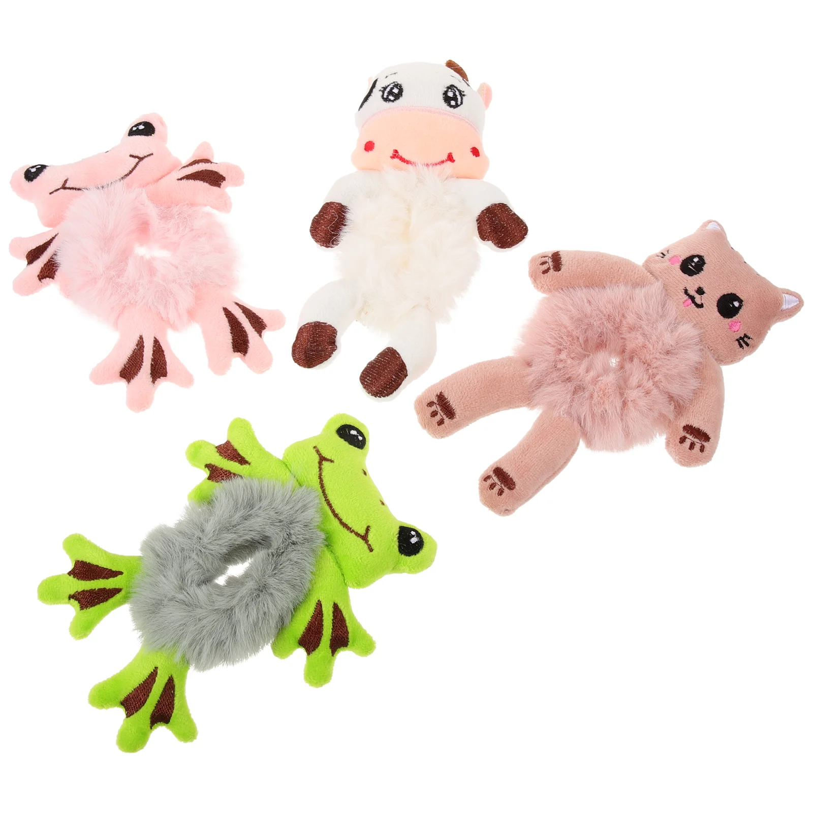 Chouchous élastiques pour queue de cheval pour femmes et filles, attaches d'animaux en peluche, cordes en caoutchouc, support chouchou, 4 pièces