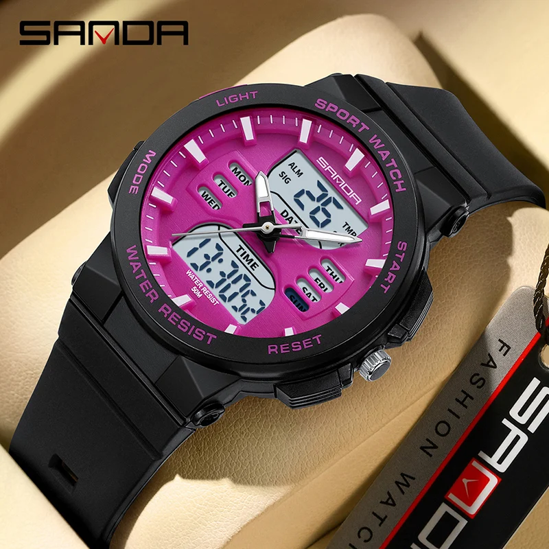 

SANDA Luxury Ms LED Digital Sport Watch Fashion Casual Ladies Dual Display Watch Women Girl Military Waterproof Quartz Watches