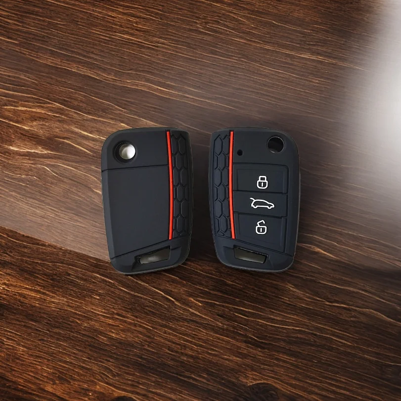 

Suitable For Volkswagen Golf 7 Lavida PLUS T-Roc With 3 Buttons L-shaped Honeycomb Pattern Silicone Key Cover Hollow-out Design