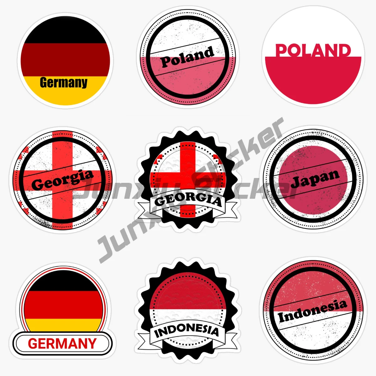 

GEORGIA INDONESIA GERMANY POLAND JAPAN Circular National Flag Car Sticker Vinyl Self-adhesive Sticker