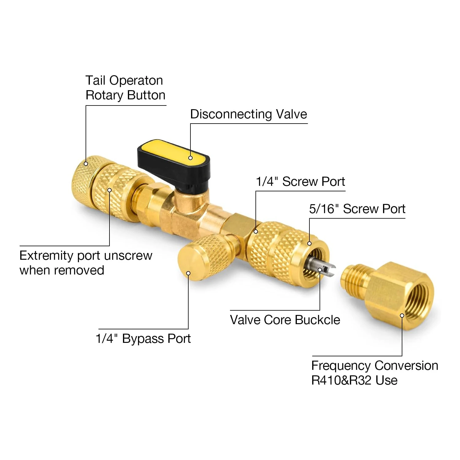 Valve Core Remover Installer Tool, R410A R22 AC Schrader Valve Core Remover, Dual Size 1/4" & 5/16" Port HVAC Valve Core Removal