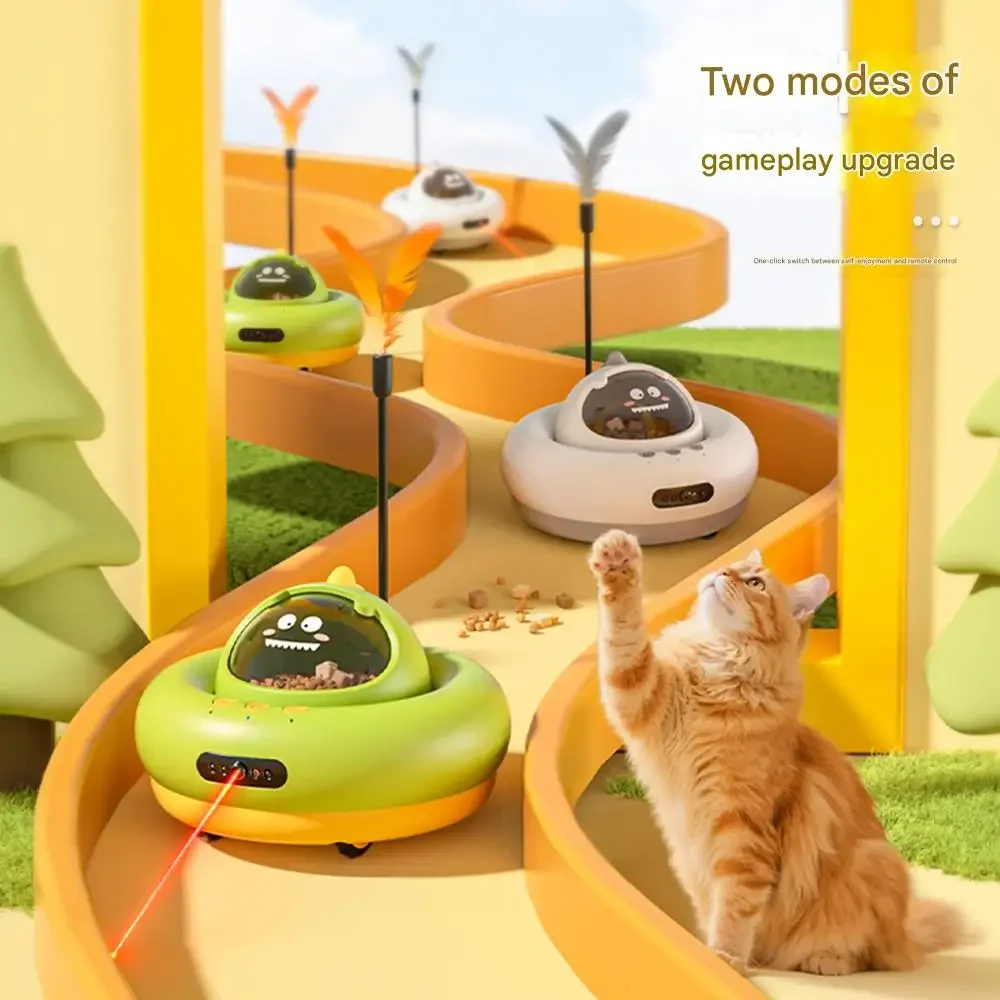 RC Cat Toy Car Smart Food Dispensing Remote Control Car Interactive Laser Cat Toys Obstacle Avoidance Feathers Kitten Teaser Toy
