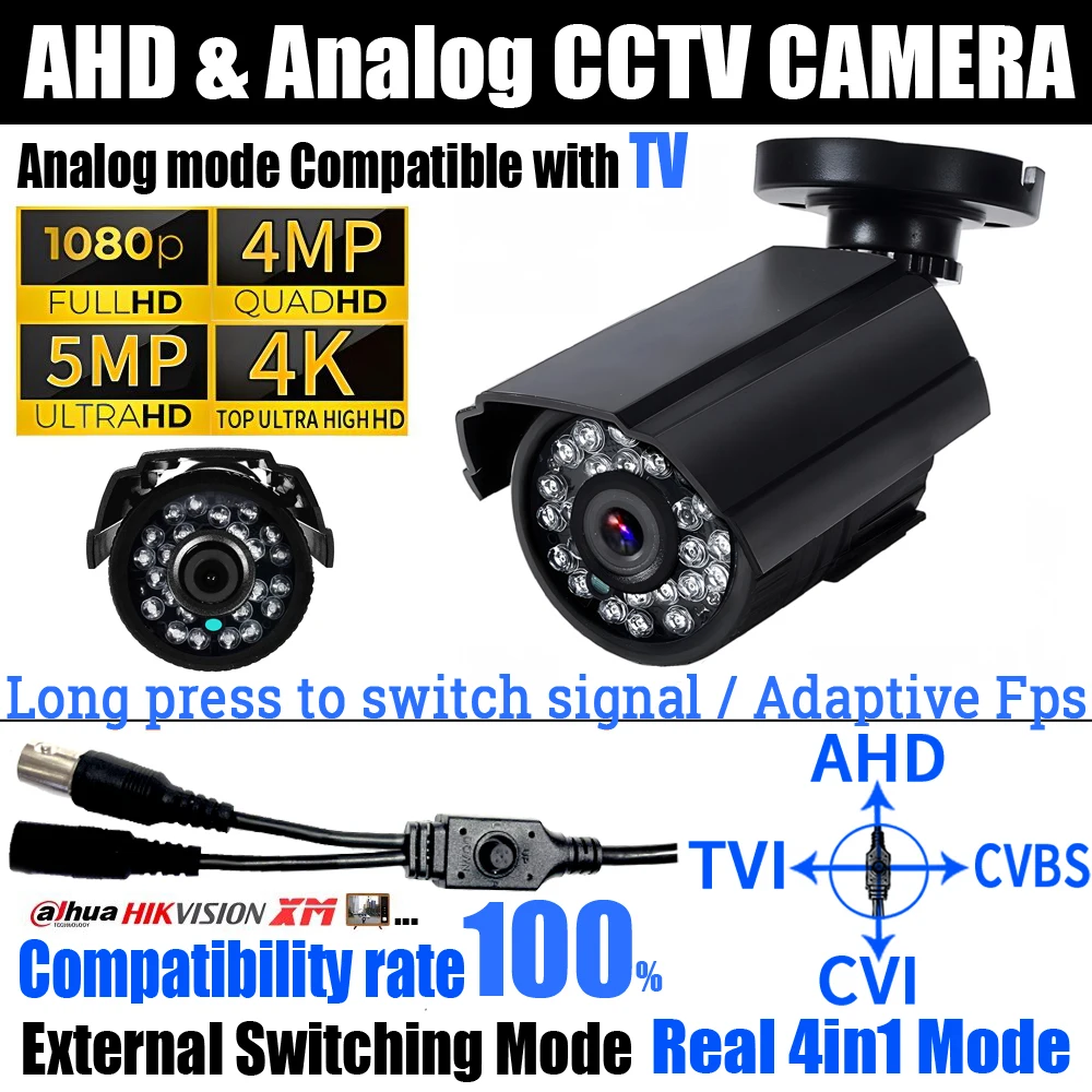 

100% Compatibility 1080P/4MP/5MP/4K Mini AHD Camera TVI/CVI/Analog 4in1 OSD Menu 4K HD Security Monitor Outdoor Waterproof IP66