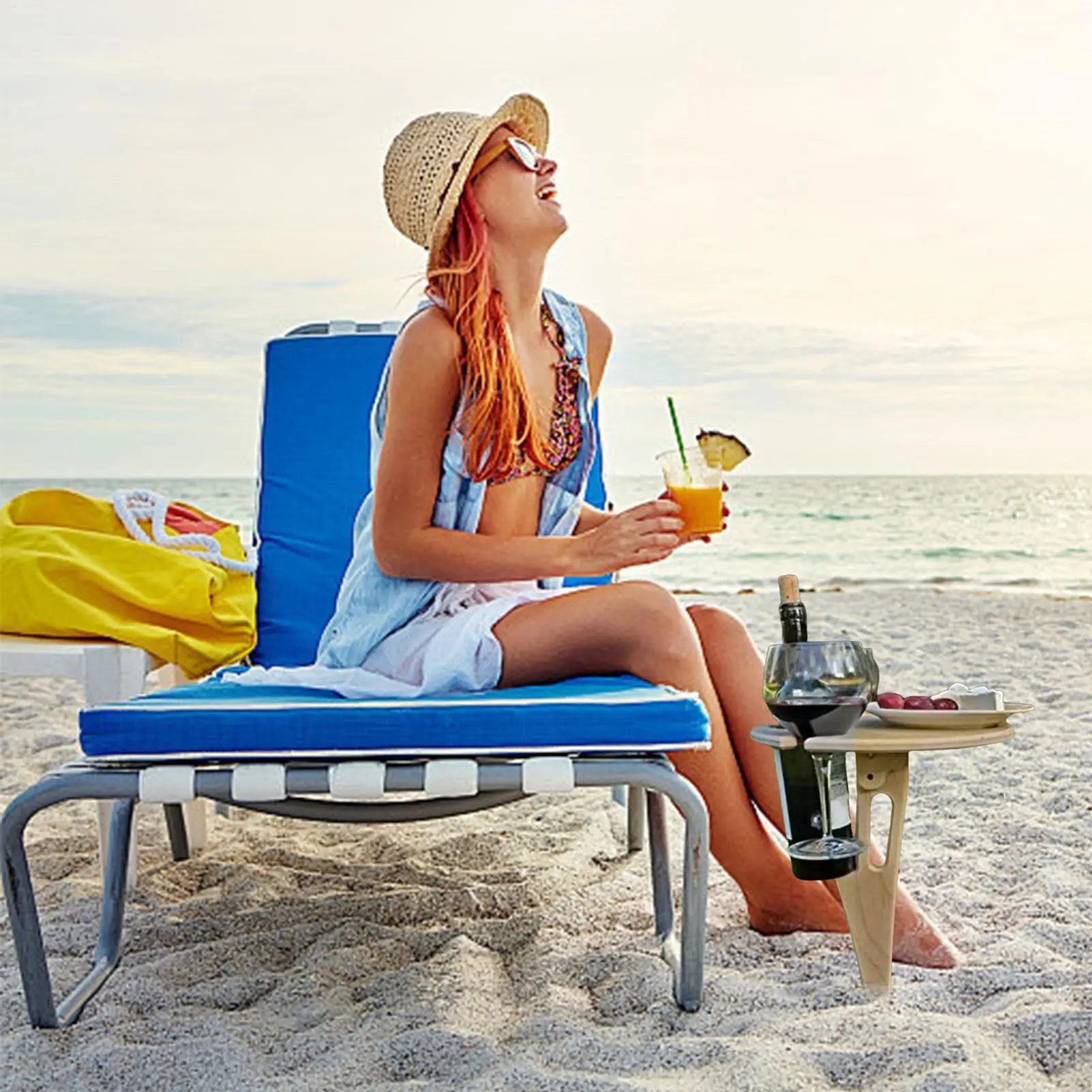 ポータブルピクニックテーブル折りたたみ式屋外キャンプテーブルワインボトルホルダー木製スタンドワインラックビーチ釣りハイキング用