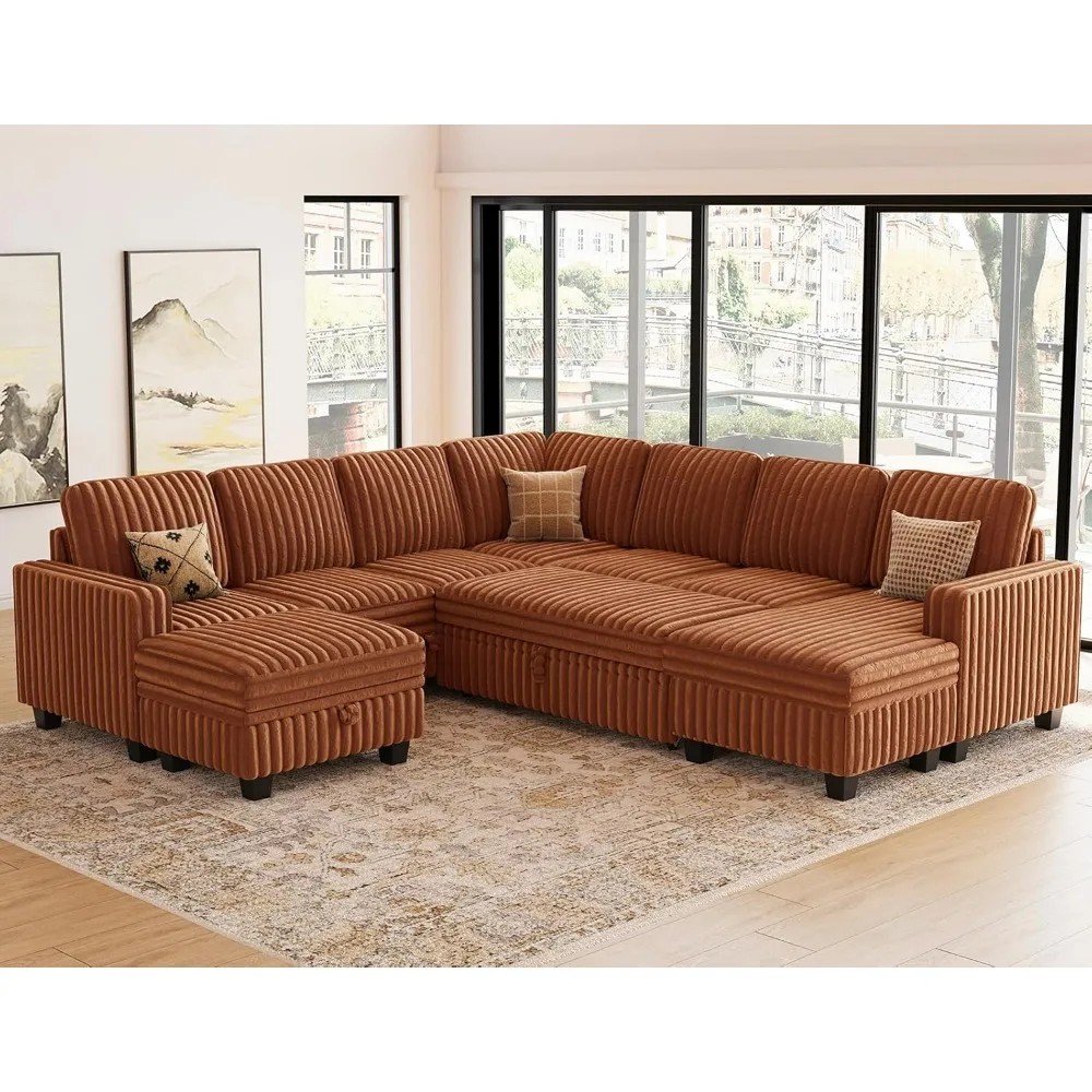 

Oversized Sofa Bed Modular Sectional Sleeper Sofa with Pull Out Bed L Shaped Couch with Storage Chaise Brick Red Couch