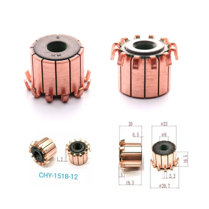 Latest 8*23*19.5mm 12P/10P/20P/24P/3P Teeth Copper Hook Type Electrical Motor Commutator CHY-1518-12 22.5*8*17.3 23.2*8*14.6