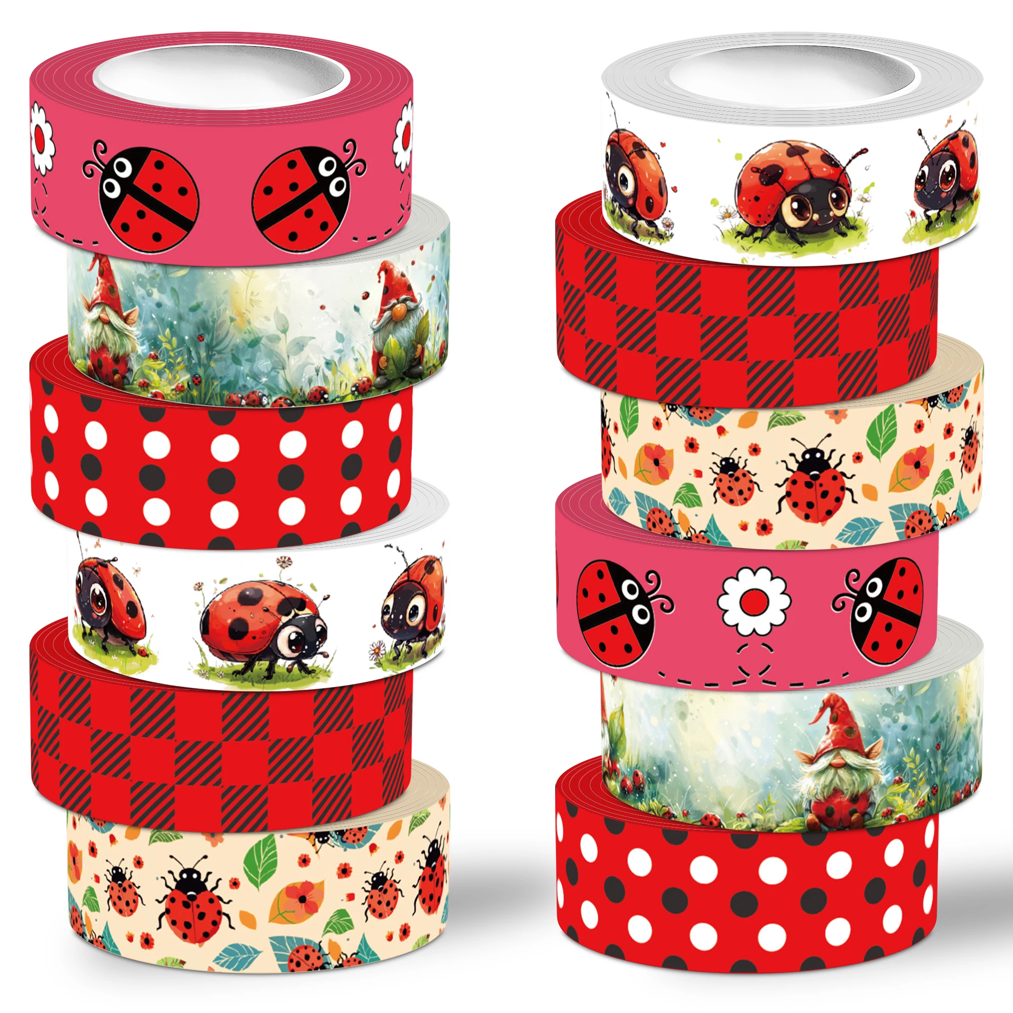 Estilo joaninha Washi Tape Set, fita decorativa vermelha, anotação tomando suprimentos, Scrapbooking, DIY, 12 rolos