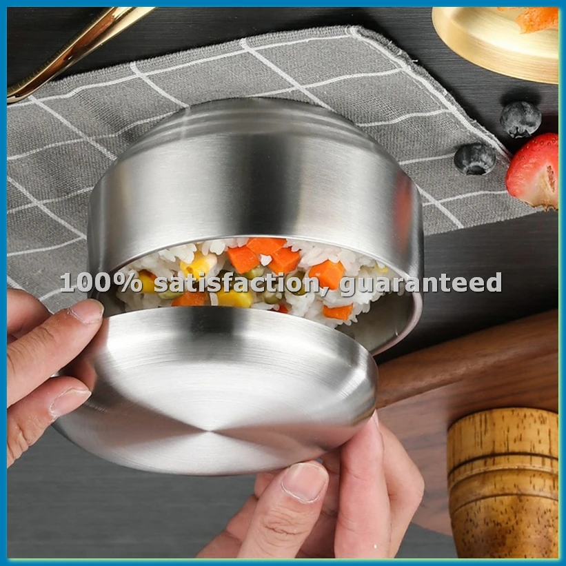 

304 Stainless Steel Dining Bowl Double-Layer Insulated Rice Bowl Cooking Bowl Metal Bowl Mix Rice Bowls-A51M