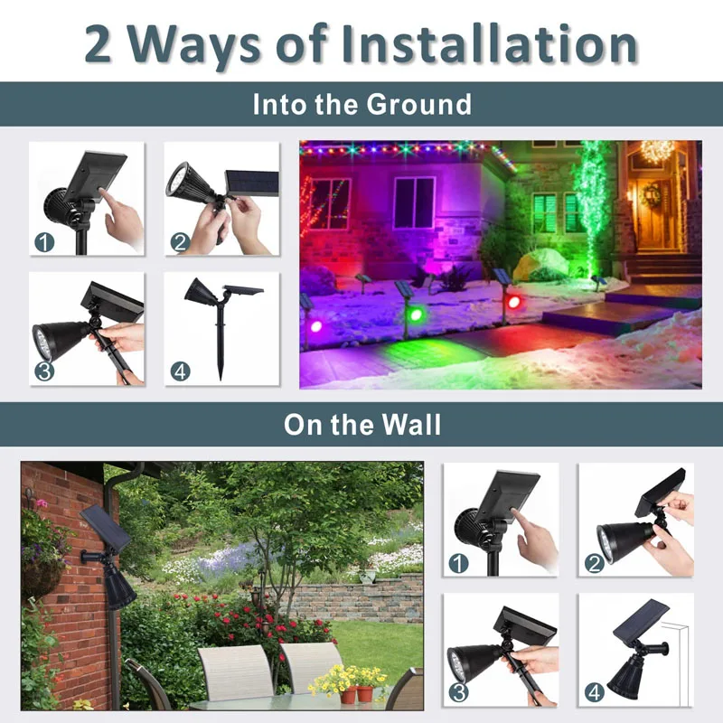 Luces solares para exteriores, lámpara de suelo de césped cambiante RGB IP65, focos de paisaje impermeables, iluminación para decoración de jardín, 1 piezas, 7LED