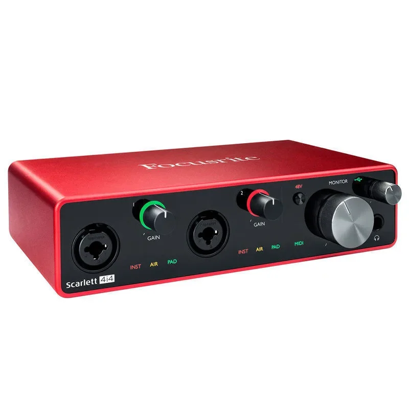 Kartu Suara Rekaman Focusrite Scarlett 4i4 Generasi ke-3 2025, 4 Input 4 Output, Antarmuka Audio USB, Kartu Suara untuk Rekaman Gitar Bass