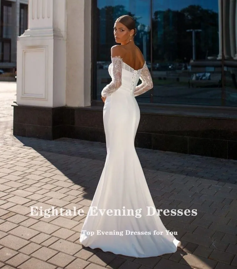 فساتين زفاف Eightale Boho على شكل قلب مزينة بالدانتيل مخصصة لحفلات الزفاف حورية البحر ثنيات وأكمام طويلة فيستدوس دي نوفيا