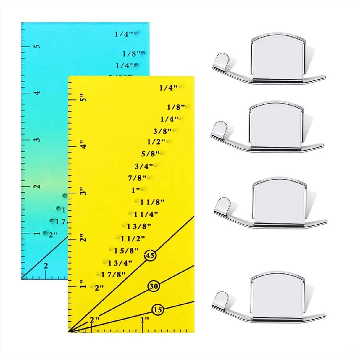 ABZT 2 PCS Seam Guide Ruler with 4 PCS Magnetic Seam Guides,1/8in to 2in Straight Line Hems Sewing Ruler,Seam Allowance Ruler