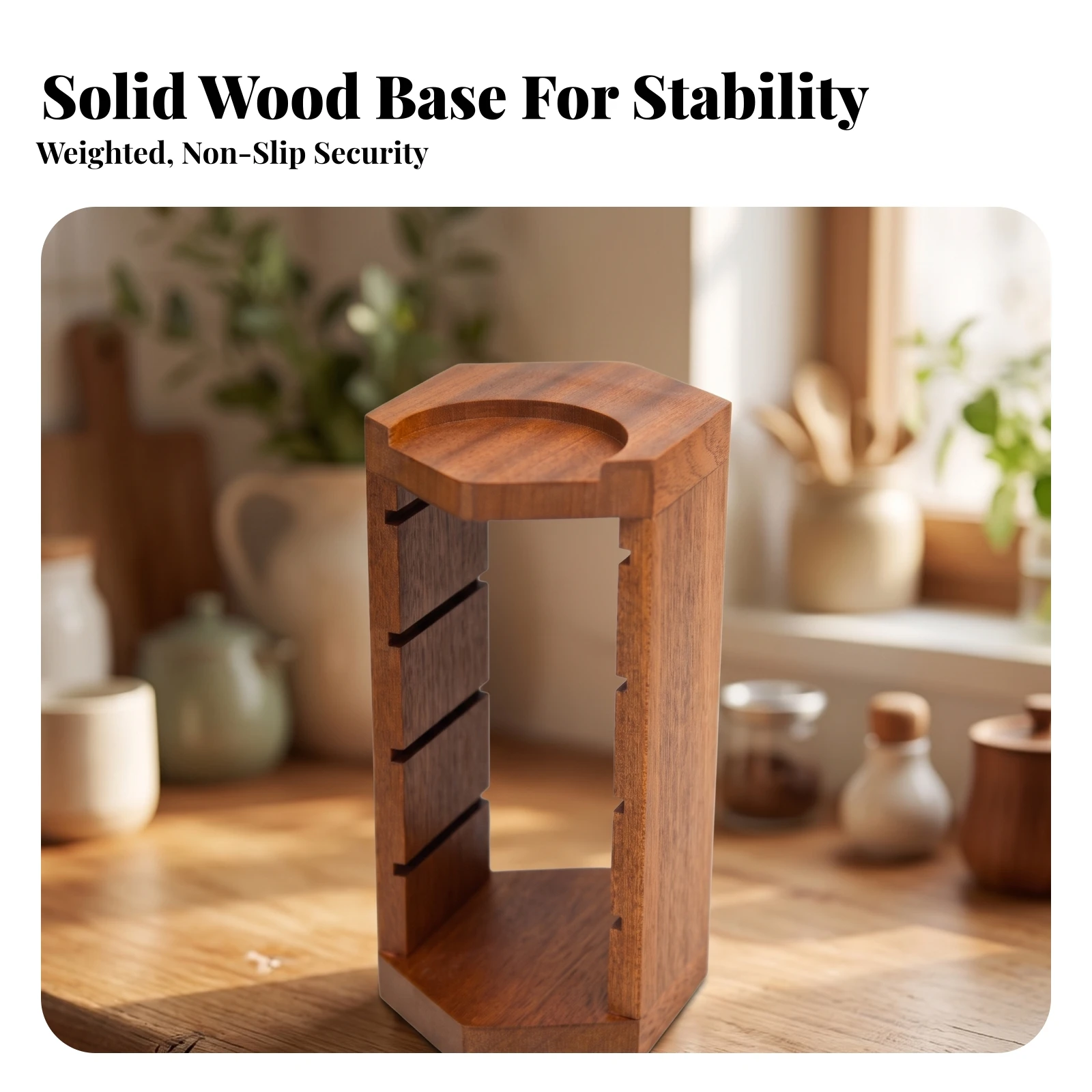 Coffee Accessory Storage Rack Sturdy Wooden Coffee Rack with Slots Espresso Basket Holder Low-Silhouette Stand Elegant