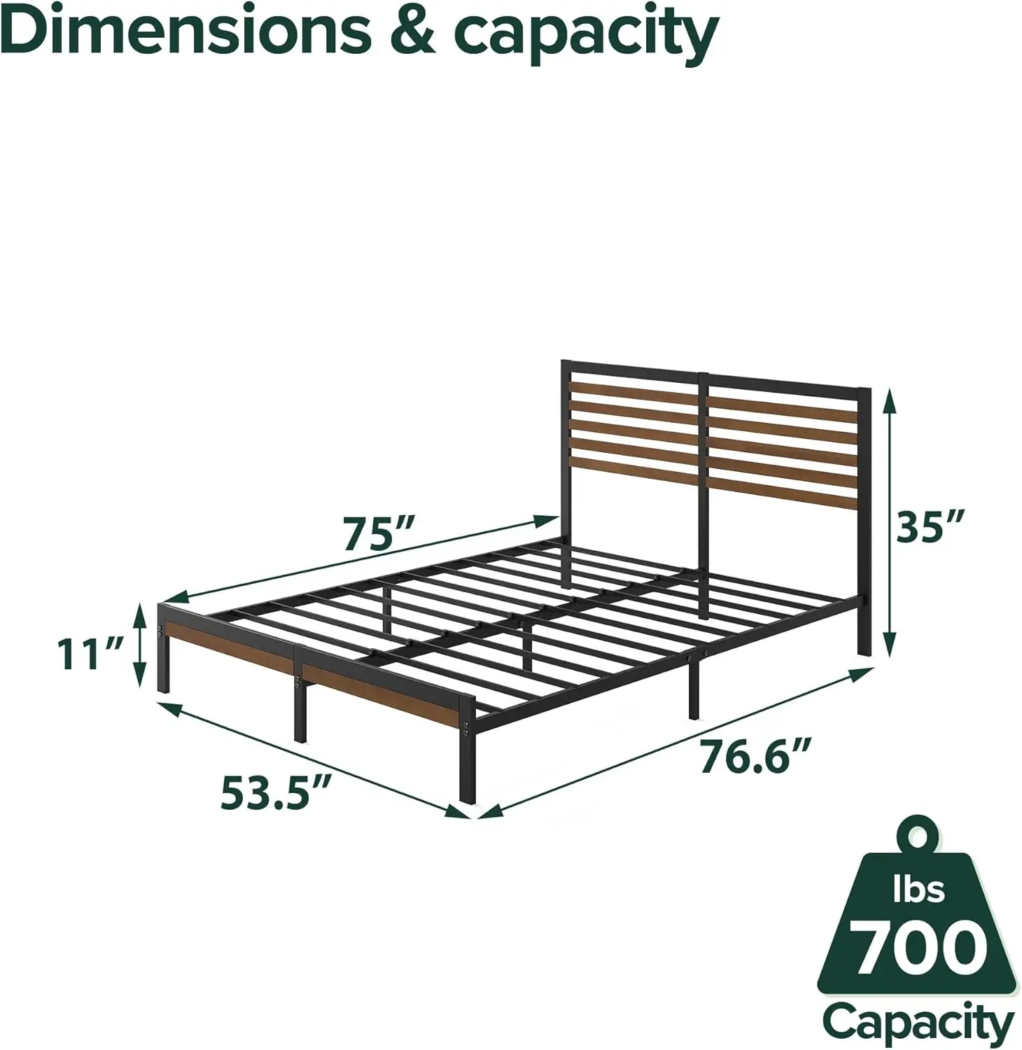 Kai Bamboo and Metal Platform Bed Frame with Headboard / No Box Spring Needed / Easy Assembly, Full