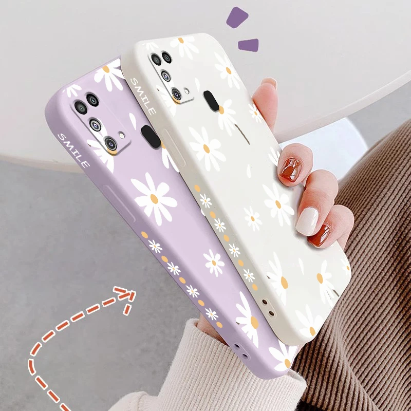 M31 White Sunflower Silicone Phone Case For Samsung Galaxy M31 Shatterproof Camera Protection Galaxy M31 Thin Soft Back Cover