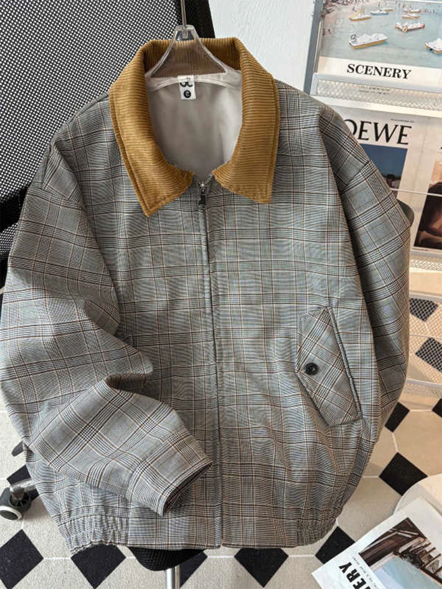 

Women Plaid Autumn Jacket Coat Harajuku Corduroy Patchwork Long Sleeve Coat Vintage Oversize Outerwear 2000s Clothes Winter 2025