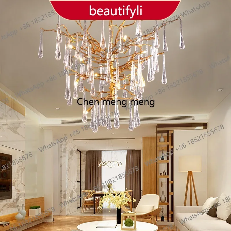 

01A Легкая роскошная люстра из цельной меди с кристаллами для гостиной, постмодернистская люстра для столовой, французская художественная лампа в стиле филигранных ветвей