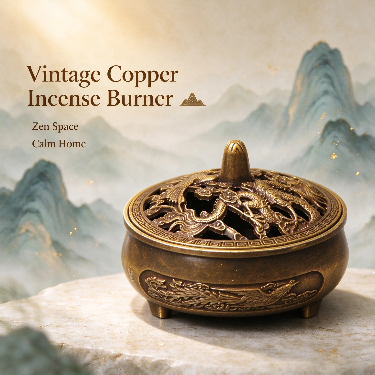 Vintage Copper Incense Burner Hollow Dragon Phoenix Mabkhara Bakhoor Holder For Home Aroma Decor Arabic Fragrance Ornament Gift