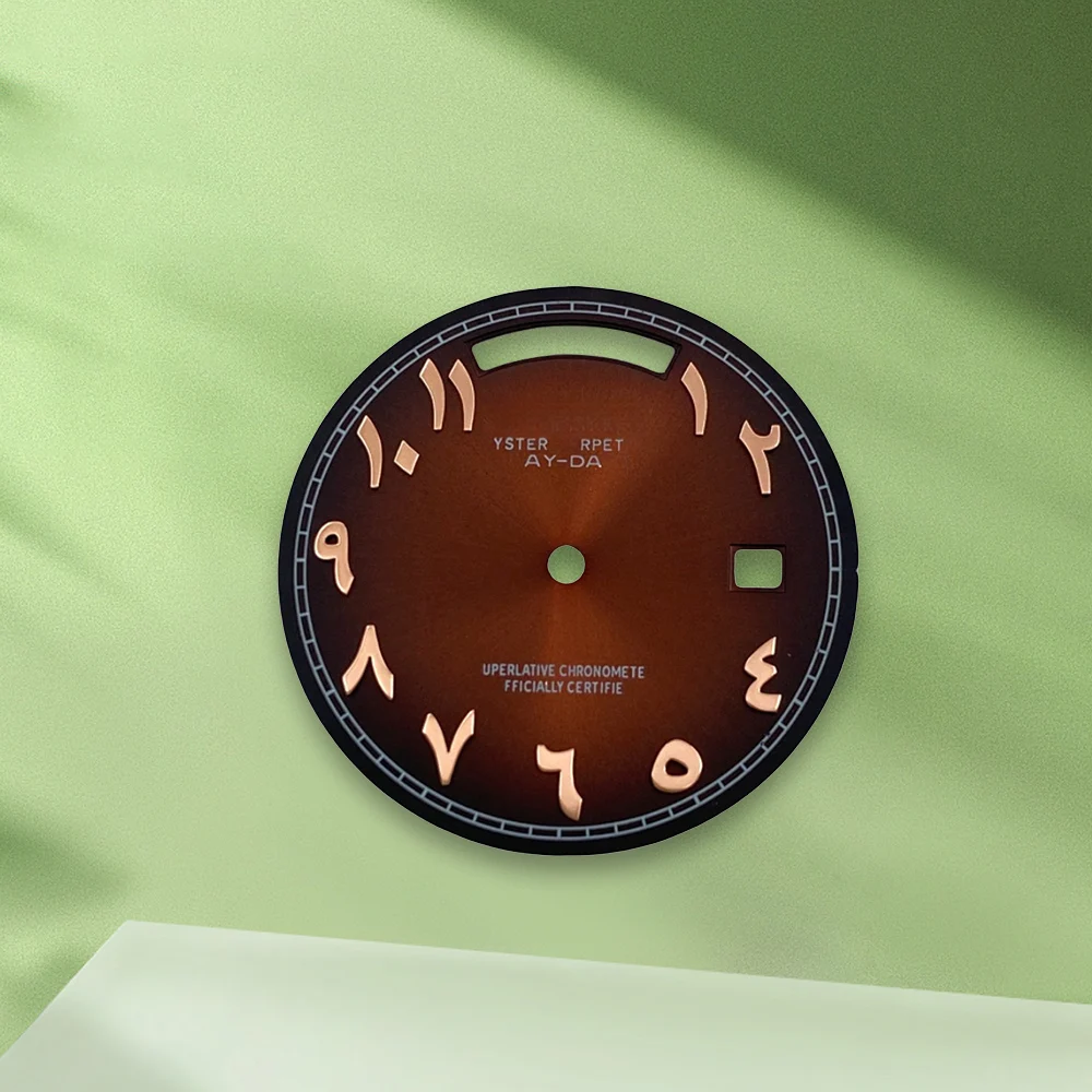 Quadrante con logo S da 31 mm Quadrante arabo senza lancette con carattere blu sfumato marrone adatto per accessori per la modifica dell'orologio con movimento 8285