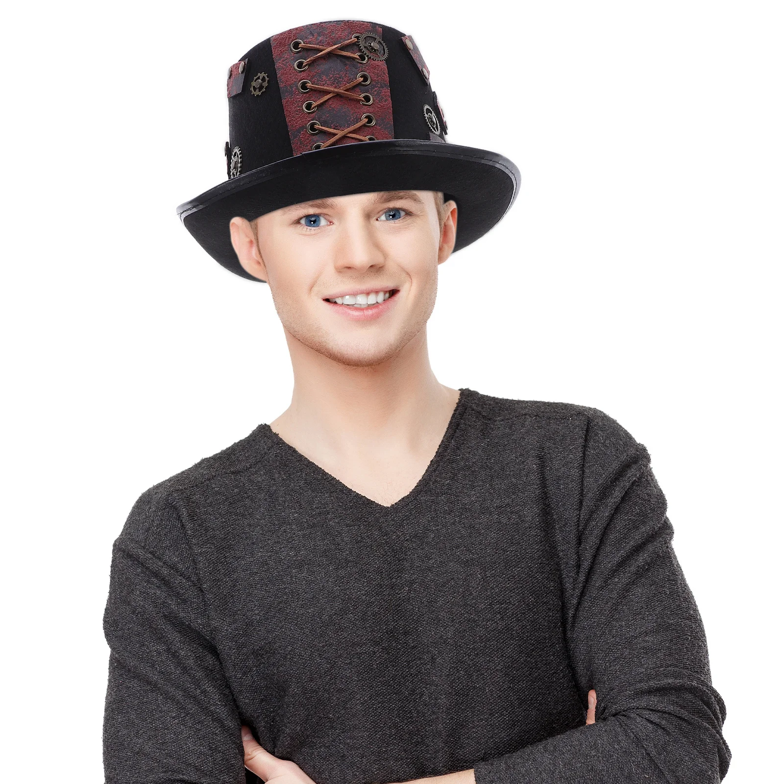 หมวกวินเทจพังก์ หมวกโกธิคสตีมพังก์ สำหรับงานคอสเพลย์ ปาร์ตี้ฮาโลวีน งานคาร์นิวัล งานแฟนซี  สำหรับผู้ชาย ผู้หญิง และผู้ใหญ่